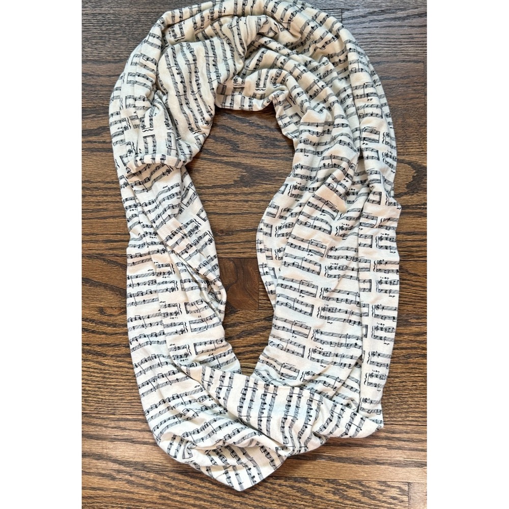 Svaha USA Music Sheet Pattern Infinity Scarf Cream Black One Size USA Made